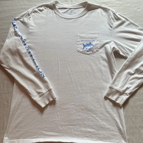 Southern Tide The Skipjack Long Sleeve Tee in Bright White/Carolina Blue, Size M - Picture 5 of 12